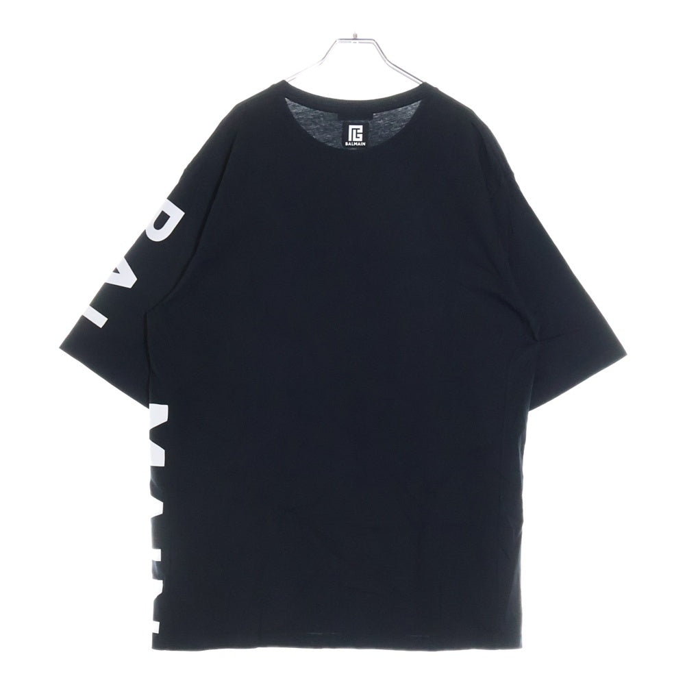 BALMAIN(バルマン) サイドロゴプリント半袖Tシャツ クルーネックカットソー ブラック EH0158815