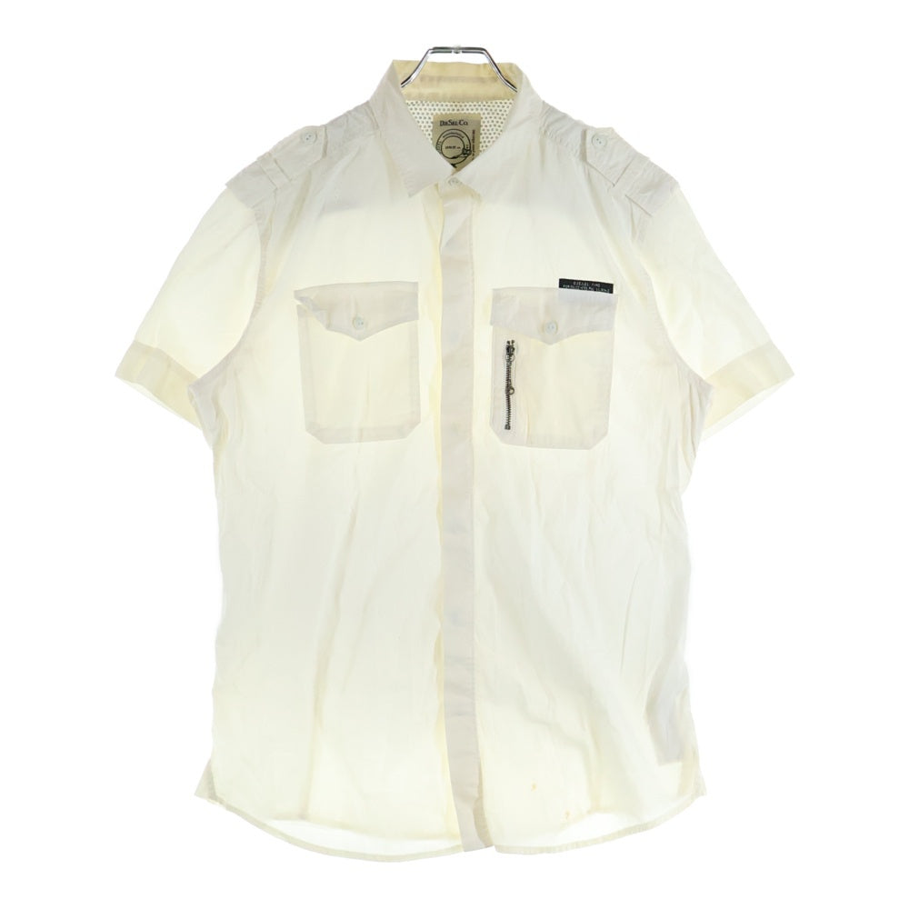 DIESEL(ディーゼル) 半袖シャツ ミリタリーシャツ エポレット ジップポケット ホワイト