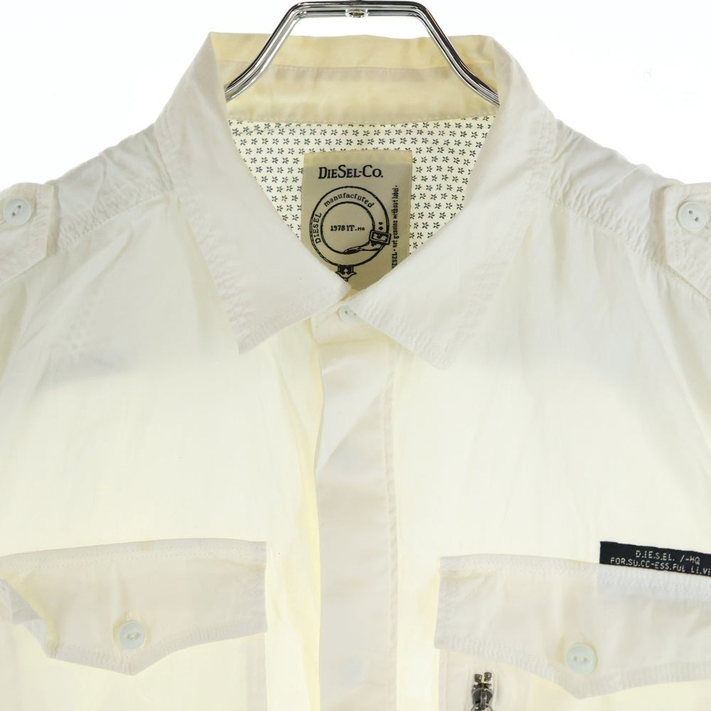 DIESEL(ディーゼル) 半袖シャツ ミリタリーシャツ エポレット ジップポケット ホワイト