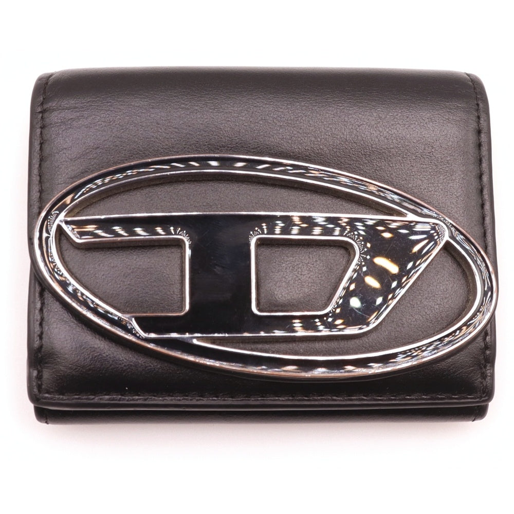 DIESEL(ディーゼル) 1DR TRI FOLD COIN XS II 三つ折り財布 メタルロゴ レザー ブラック