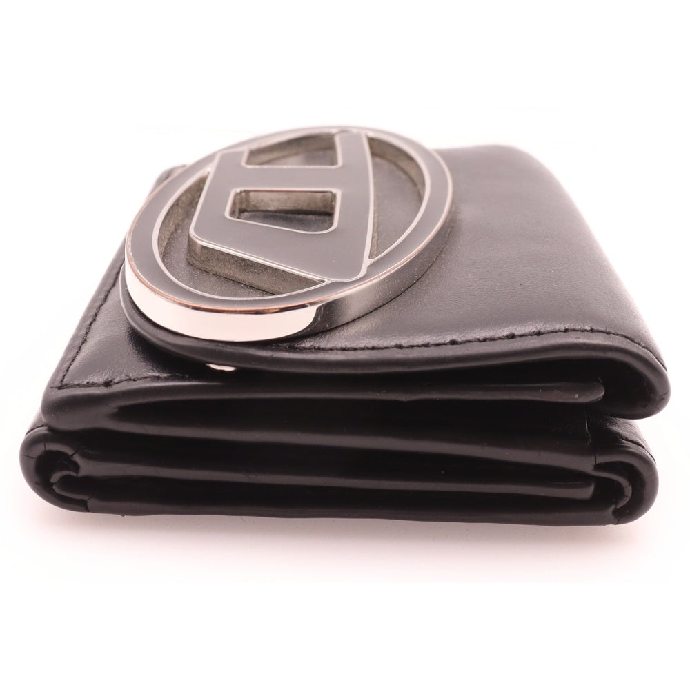 DIESEL(ディーゼル) 1DR TRI FOLD COIN XS II 三つ折り財布 メタルロゴ レザー ブラック