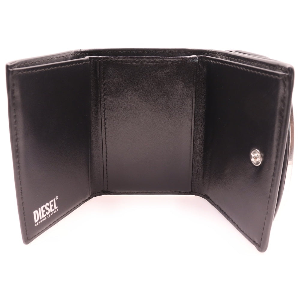 DIESEL(ディーゼル) 1DR TRI FOLD COIN XS II 三つ折り財布 メタルロゴ レザー ブラック