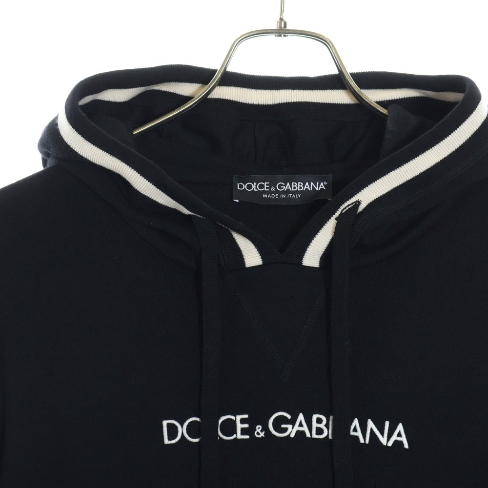 DOLCE & GABBANA(ドルチェアンドガッバーナ) フロント ロゴ刺繍 コットン プルオーバーパーカー ブラック GX411Z JAVKM