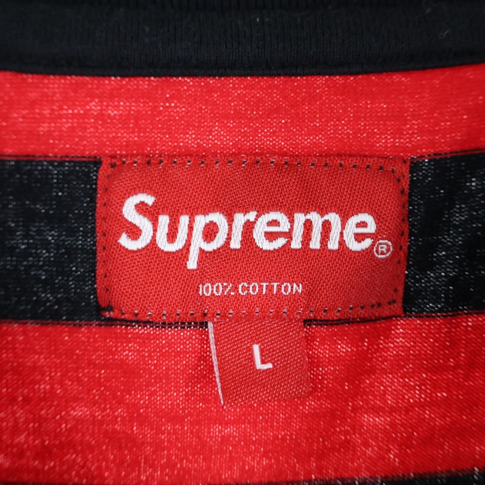 SUPREME(シュプリーム) 19AW Flags L/S Top フラッグ刺繍ボーダー長袖Tシャツ レッド/ブラック