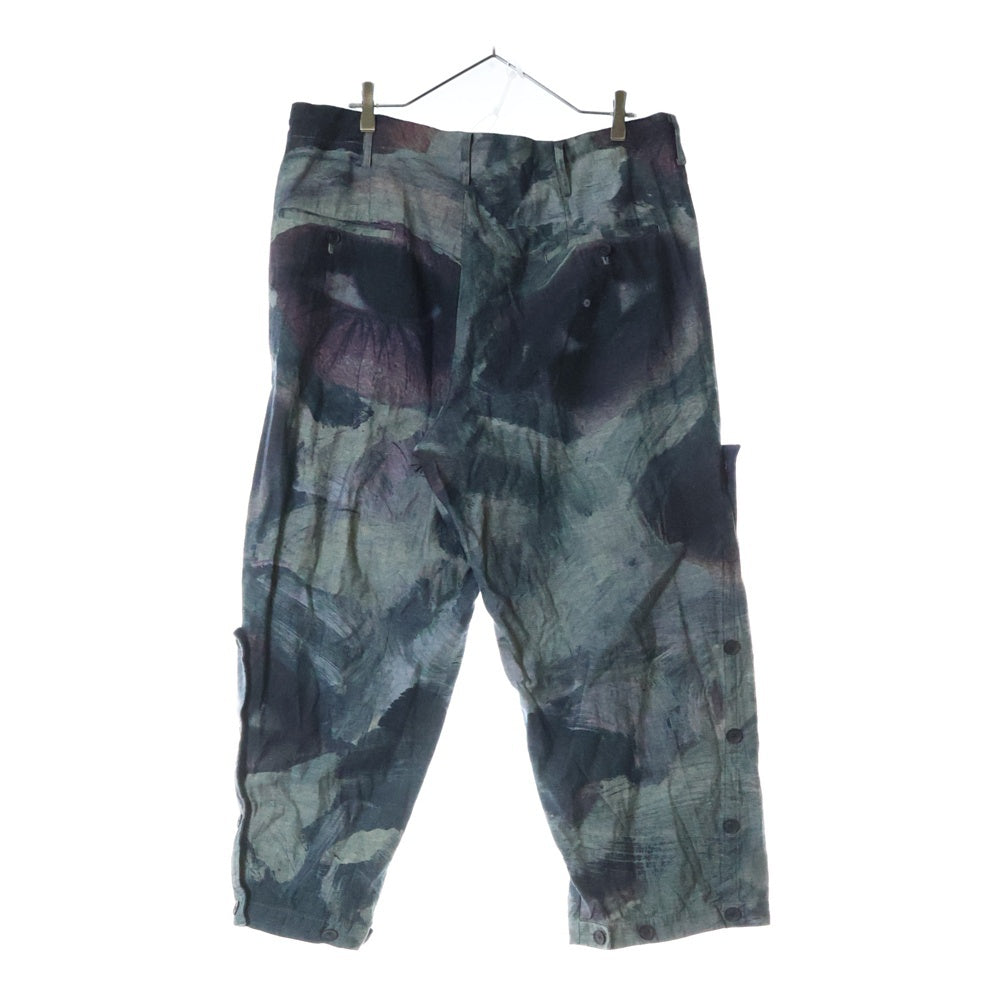 Yohji Yamamoto POUR HOMME(ヨウジヤマモト プールオム) 21SS 脇釦絵プリント ドローストリング ワイド パンツ グレー HD-P21-007
