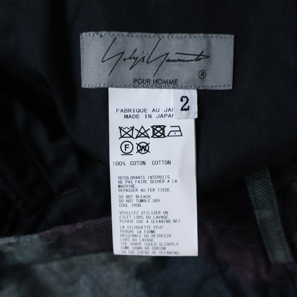 Yohji Yamamoto POUR HOMME(ヨウジヤマモト プールオム) 21SS 脇釦絵プリント ドローストリング ワイド パンツ グレー HD-P21-007