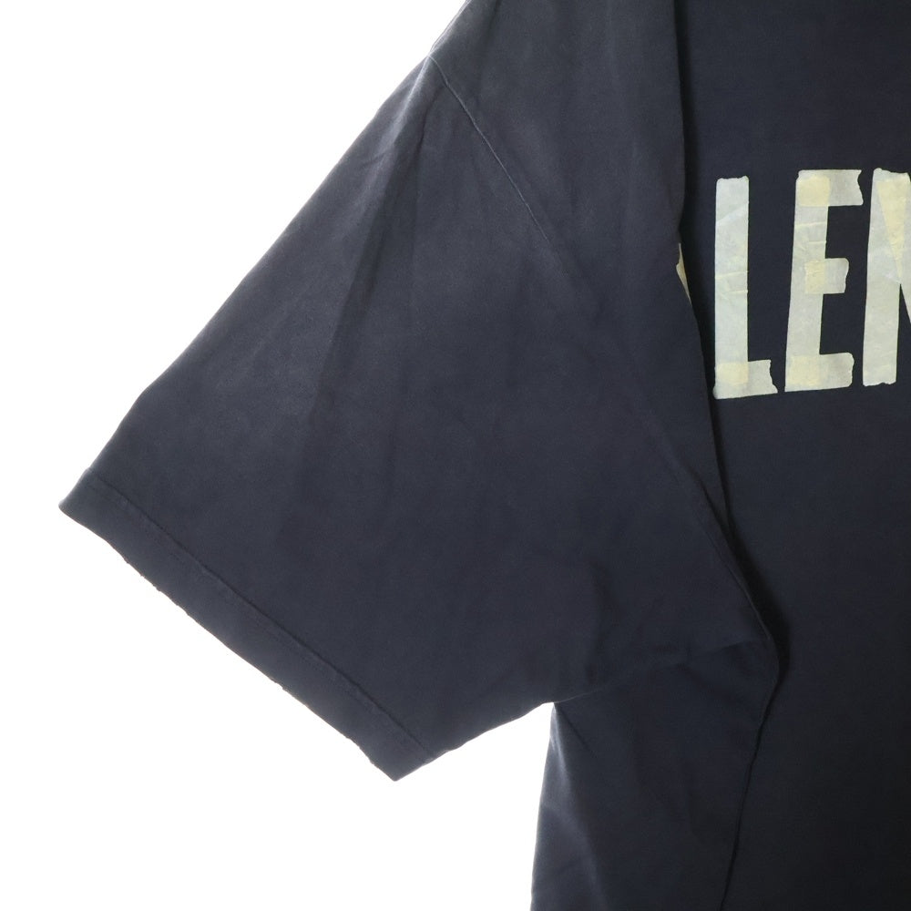 BALENCIAGA(バレンシアガ) デストロイ加工 テープロゴ クルーネック 半袖Tシャツ ブラック 739784 T0VA9