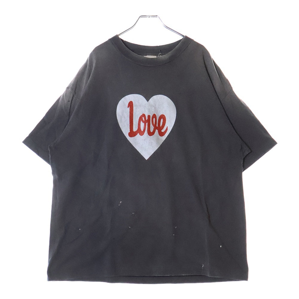 SAINT MICHAEL(セントマイケル) 25SS HEART TEE ヴィンテージ加工 ハートプリント半袖Tシャツ クルーネックカットソー ブラック SM-HR8-0000-001