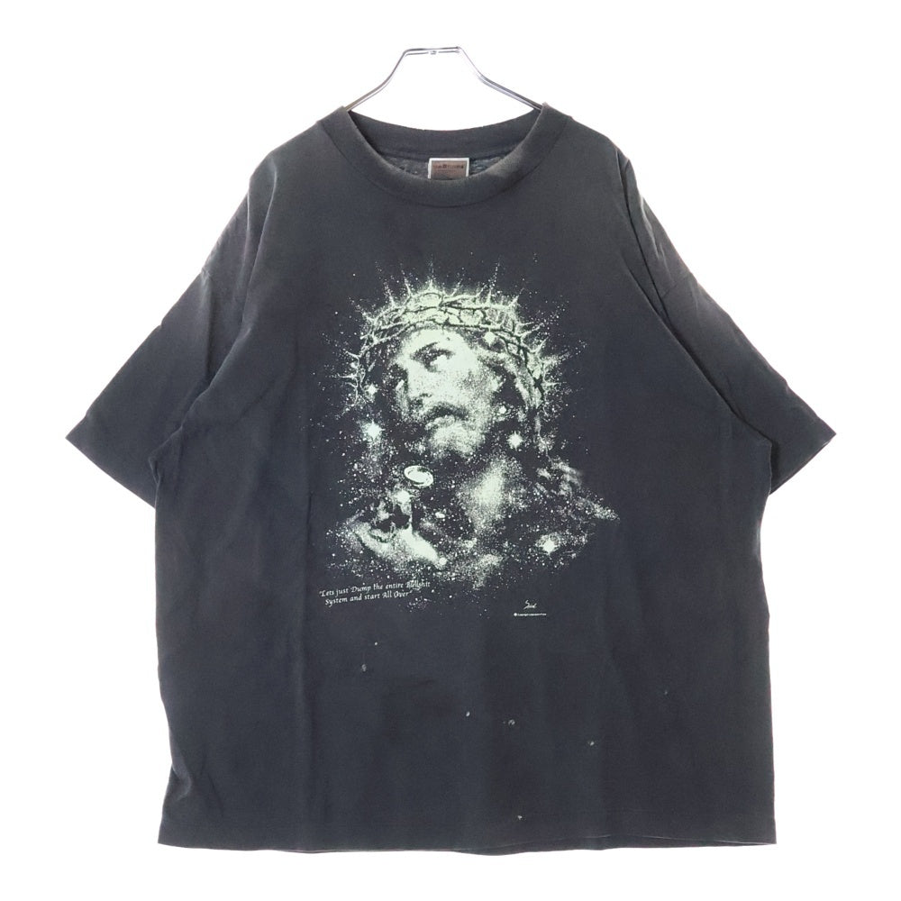 SAINT MICHAEL(セントマイケル) 25SS Jesus TEE ヴィンテージ加工 ジーザス プリント半袖Tシャツ クルーネックカットソー ブラック SM-HR8-0000-016