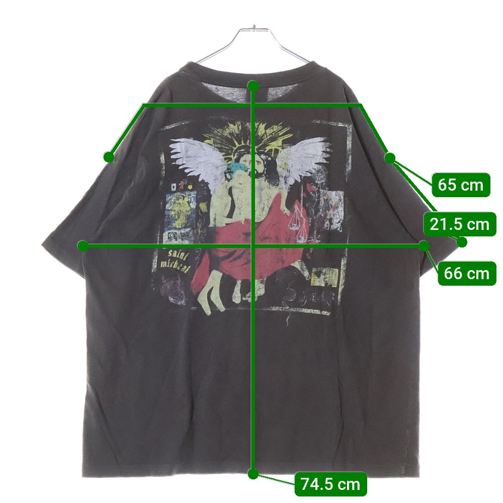 SAINT MICHAEL(セントマイケル) 20AW ヴィンテージ加工 グラフィックプリント半袖Tシャツ クルーネックカットソー ブラック SM-A20-0000-001