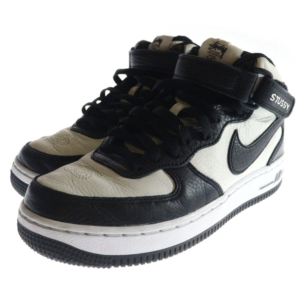 NIKE(ナイキ) ×STUSSY AIR FORCE 1 MID ステューシー エアフォース1 ミッドカットスニーカー レディース DJ7840-002 ブラック/ホワイト US5.5/24.0cm
