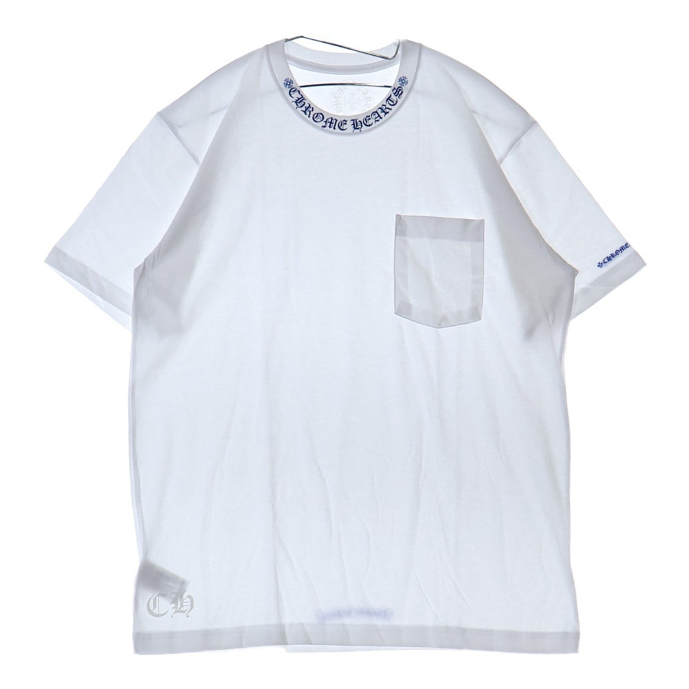 CHROME HEARTS(クロムハーツ) CH T-SHRT 1 ネックロゴプリント クルーネック半袖Tシャツ ホワイト/ブルー