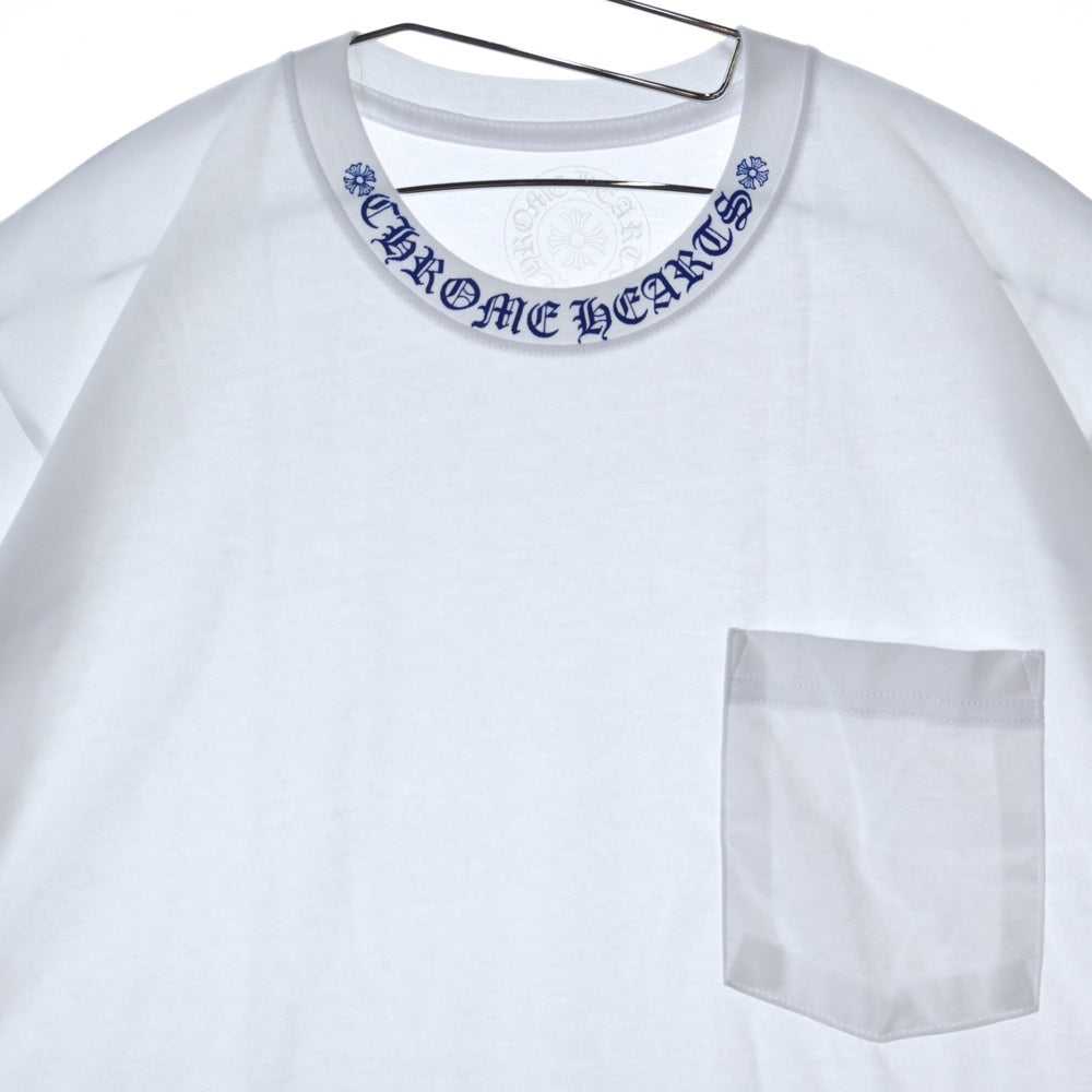 CHROME HEARTS(クロムハーツ) CH T-SHRT 1 ネックロゴプリント クルーネック半袖Tシャツ ホワイト/ブルー