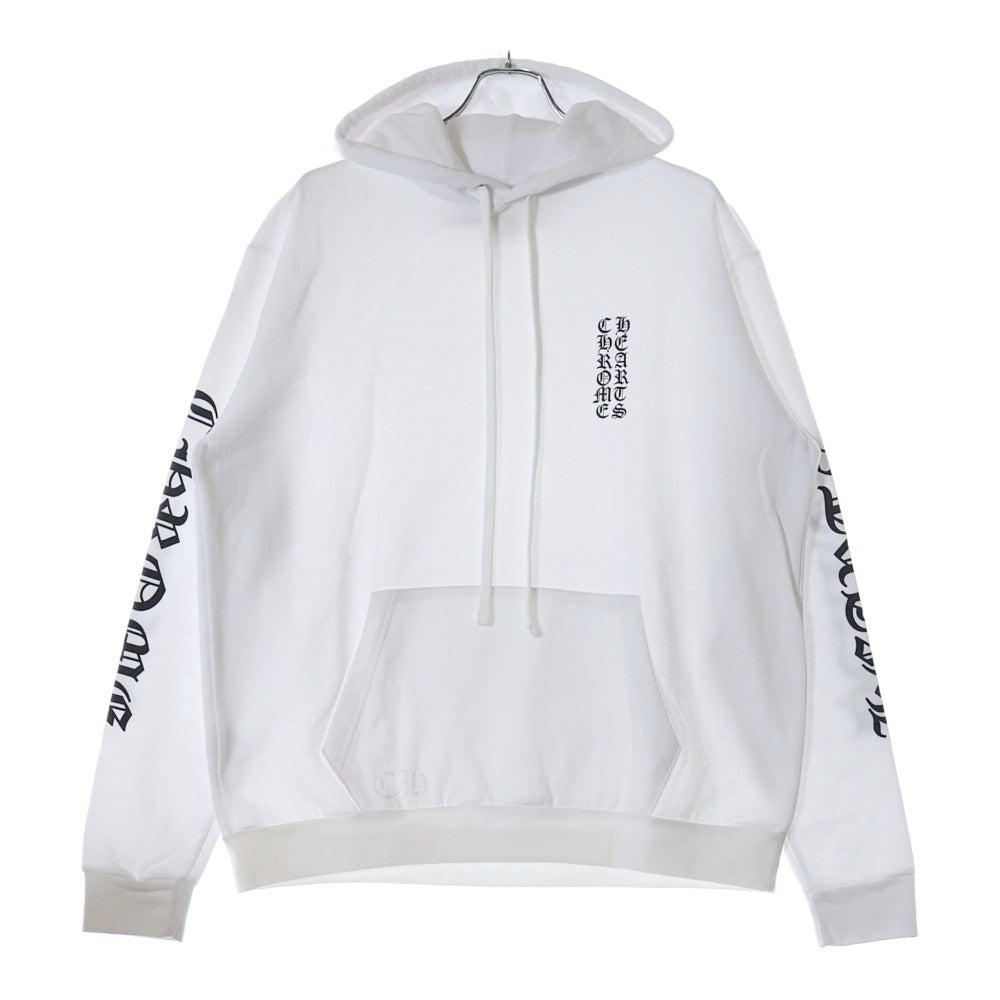 CHROME HEARTS(クロムハーツ) SWTSHRT PLVR バーティカルロゴ 袖プリントプルオーバースウェットパーカー ホワイト