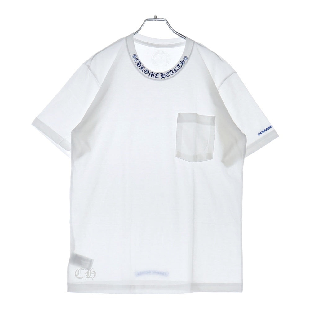 CHROME HEARTS(クロムハーツ) CH T-SHRT 1 ネックロゴプリント クルーネック半袖Tシャツ ホワイト/ブルー