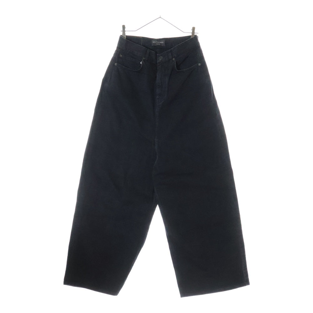 BALENCIAGA(バレンシアガ) Crinkled Jeans ロゴパッチ付 ウォッシュ加工 ワイド デニムパンツ ブラック 706652 TQW54