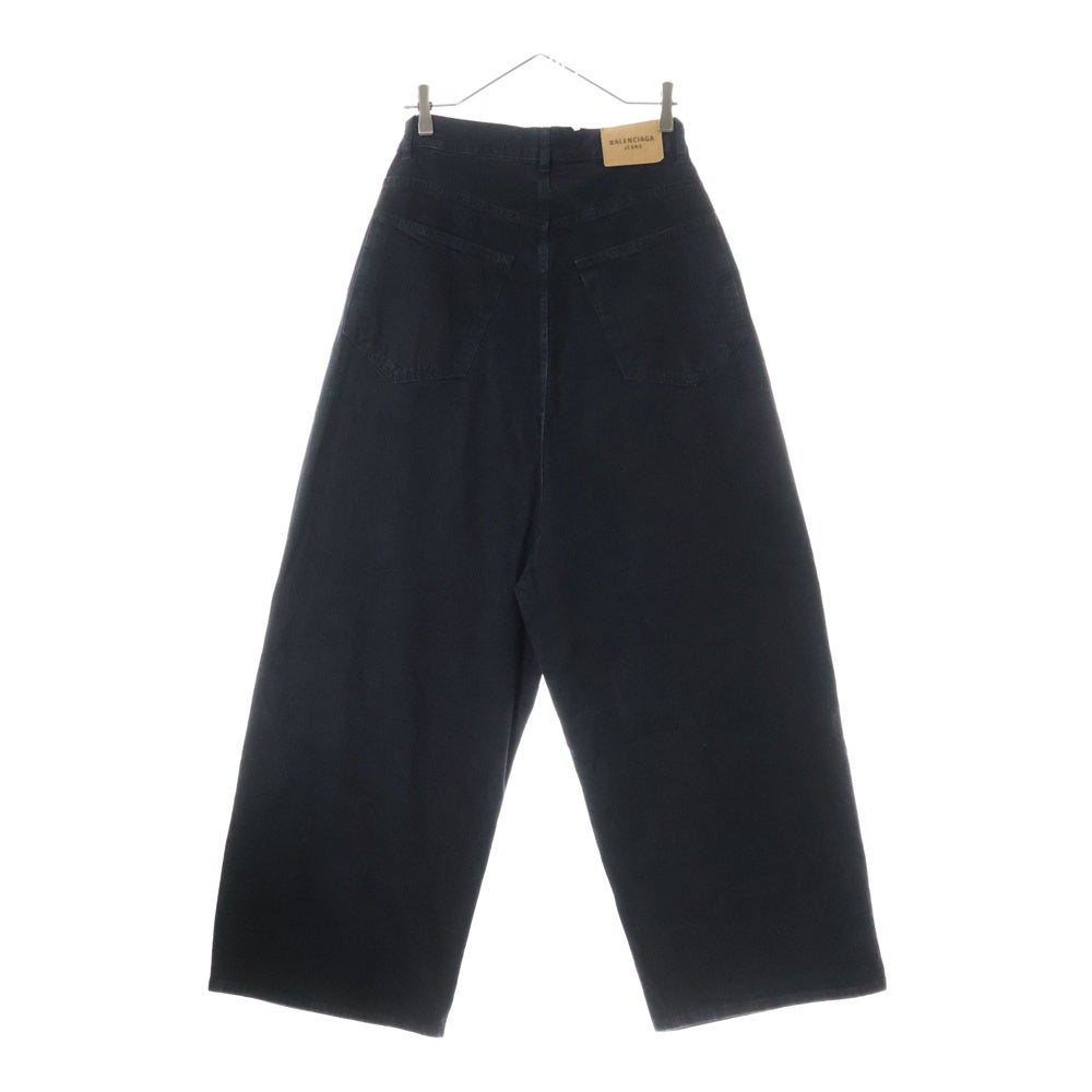 BALENCIAGA(バレンシアガ) Crinkled Jeans ロゴパッチ付 ウォッシュ加工 ワイド デニムパンツ ブラック 706652 TQW54