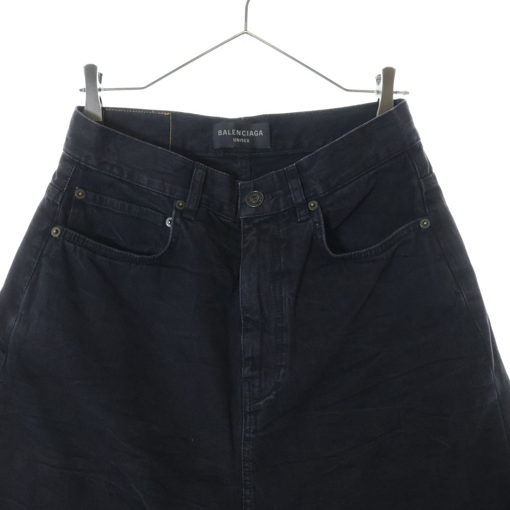 BALENCIAGA(バレンシアガ) Crinkled Jeans ロゴパッチ付 ウォッシュ加工 ワイド デニムパンツ ブラック 706652 TQW54