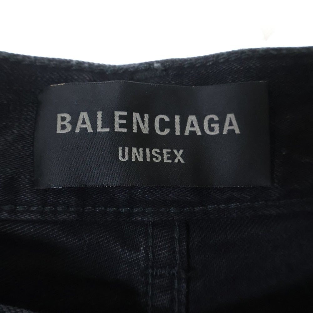 BALENCIAGA(バレンシアガ) Crinkled Jeans ロゴパッチ付 ウォッシュ加工 ワイド デニムパンツ ブラック 706652 TQW54