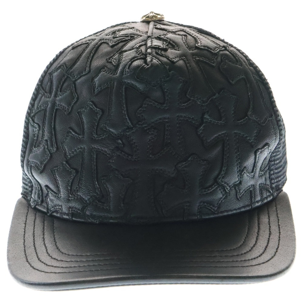 CHROME HEARTS(クロムハーツ) フルセメタリークロス レザートラッカーキャップ 帽子 ブラック