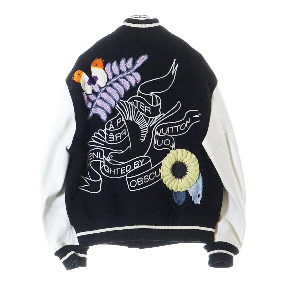 LOUIS VUITTON(ルイヴィトン) 20SS クロシェフラワーバーシティジャケット 袖レザー 装飾スタジャン ブラック/ホワイト 1A7R3L