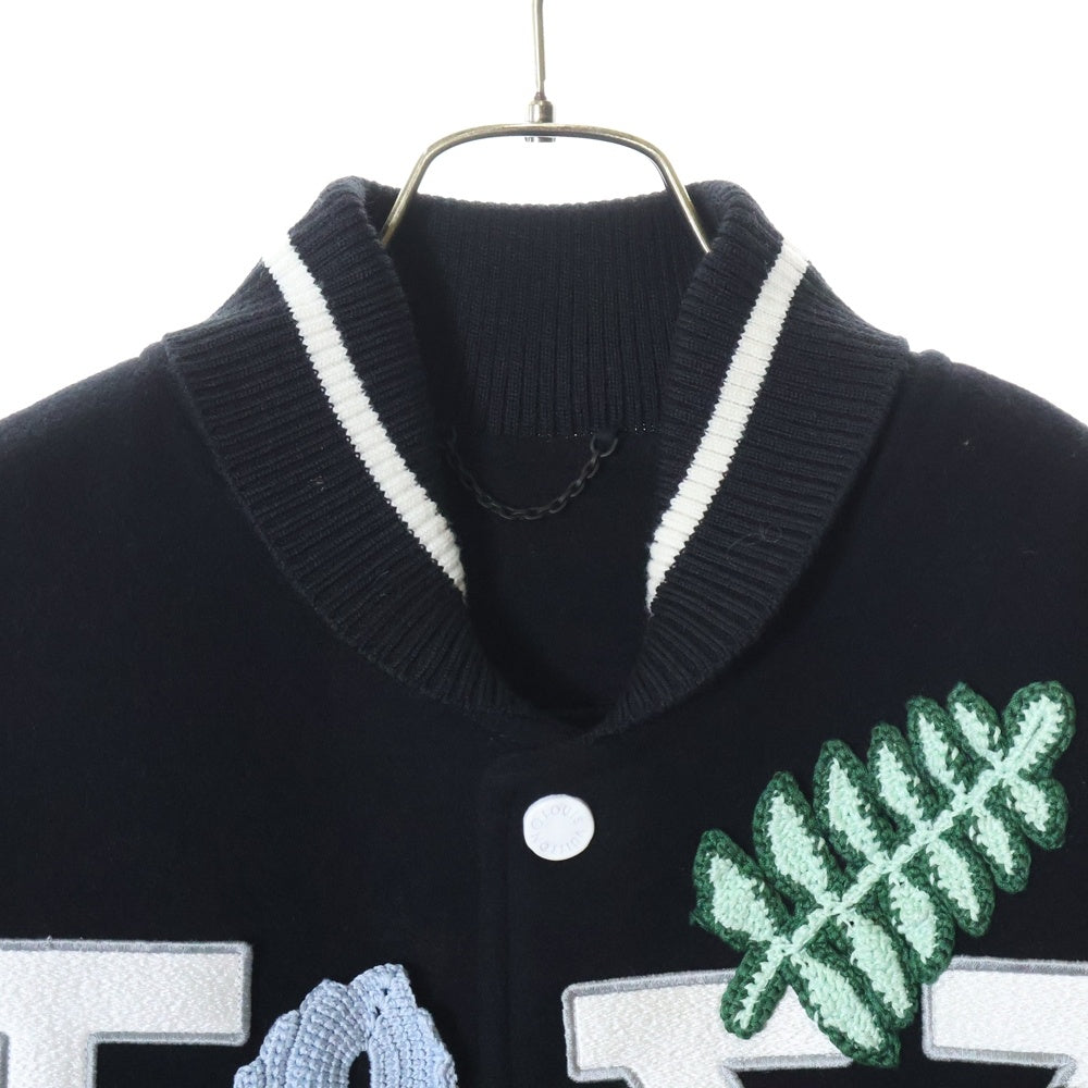 LOUIS VUITTON(ルイヴィトン) 20SS クロシェフラワーバーシティジャケット 袖レザー 装飾スタジャン ブラック/ホワイト 1A7R3L