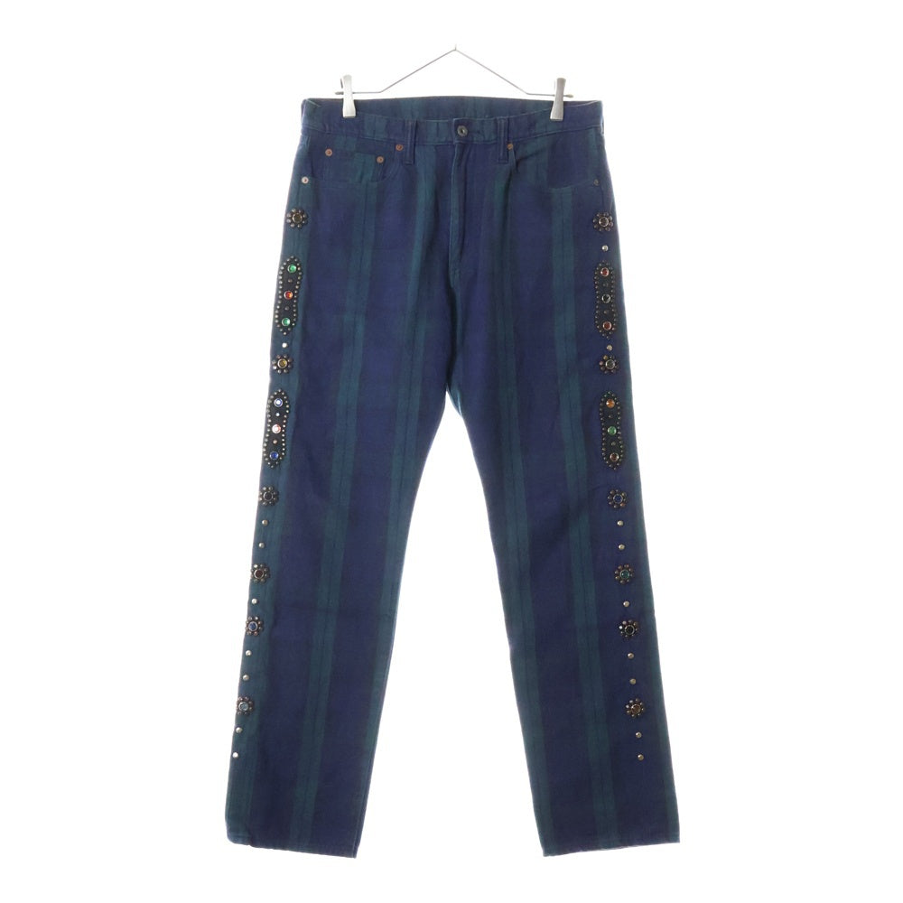 KAPITAL(キャピタル) 11oz TARTAN CHECK 5P MONKEY CISCO タータンチェック スタッズデニムパンツ ジーンズ グリーン K2110LP089