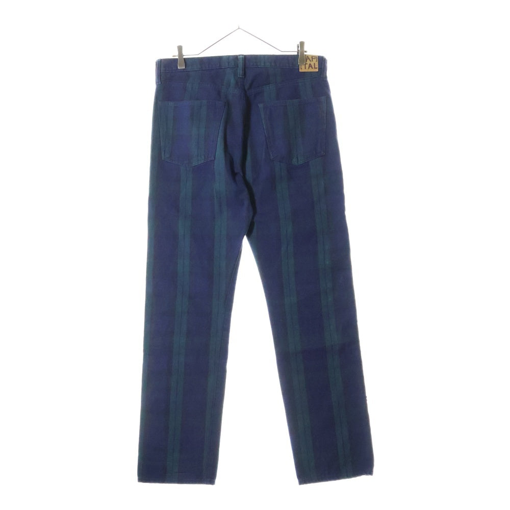 KAPITAL(キャピタル) 11oz TARTAN CHECK 5P MONKEY CISCO タータンチェック スタッズデニムパンツ ジーンズ グリーン K2110LP089
