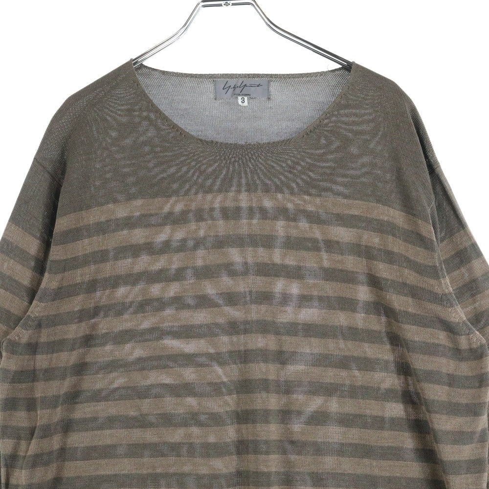 Yohji Yamamoto POUR HOMME(ヨウジヤマモト プールオム) ロングスリーブカットソー ニットセーター クルーネック ボーダー ブラウン HT-K16-471
