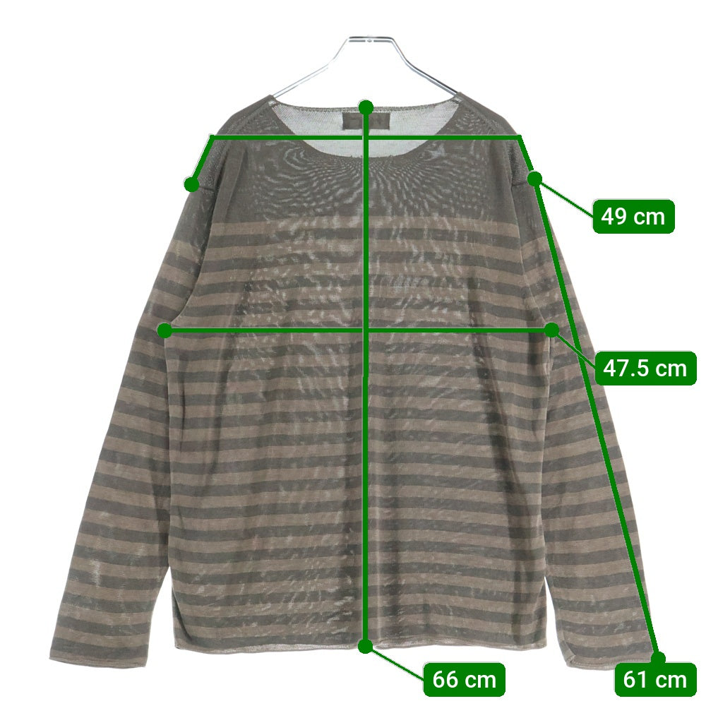 Yohji Yamamoto POUR HOMME(ヨウジヤマモト プールオム) ロングスリーブカットソー ニットセーター クルーネック ボーダー ブラウン HT-K16-471