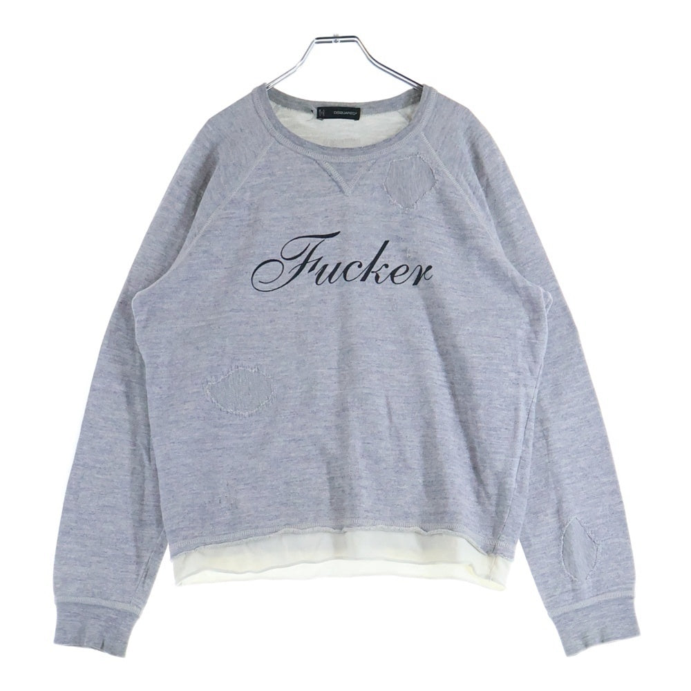 DSQUARED2(ディースクエアード) 切替 ダメージ加工 クルーネック 長袖カットソー グレー S71GP0374