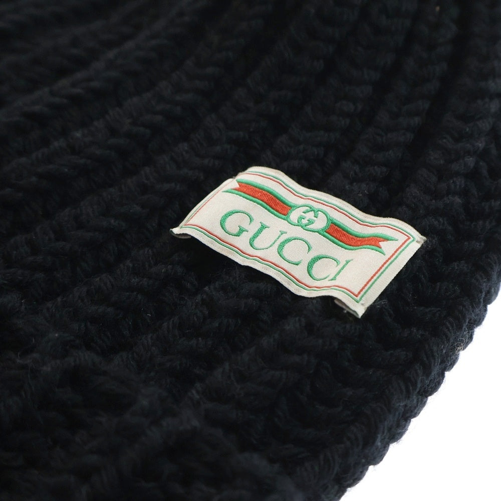 GUCCI(グッチ) ジャカード ラベル付き ウール ニット帽 ビーニー ブラック 601025 3G206