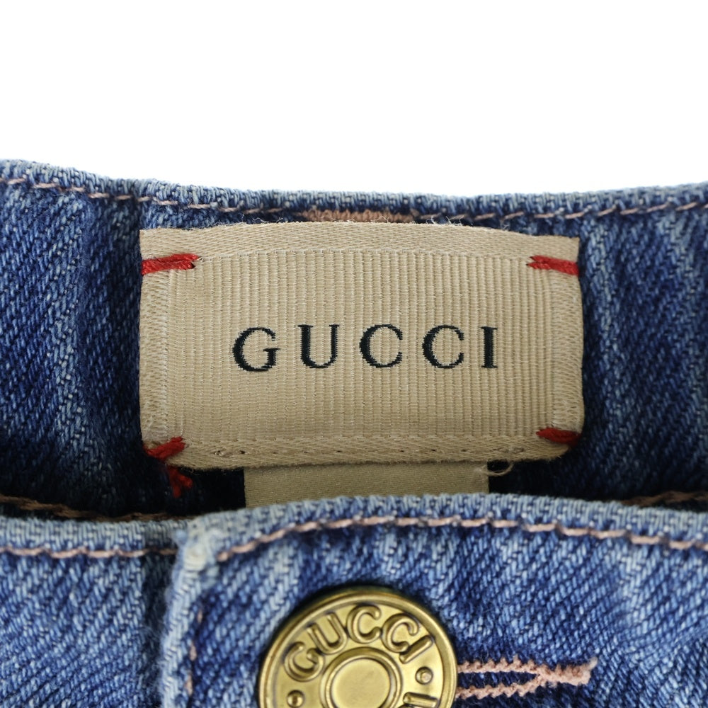GUCCI(グッチ) GGロゴレザーワッペン キッズ デニムストレートパンツ インディゴ 712319 XDB8P