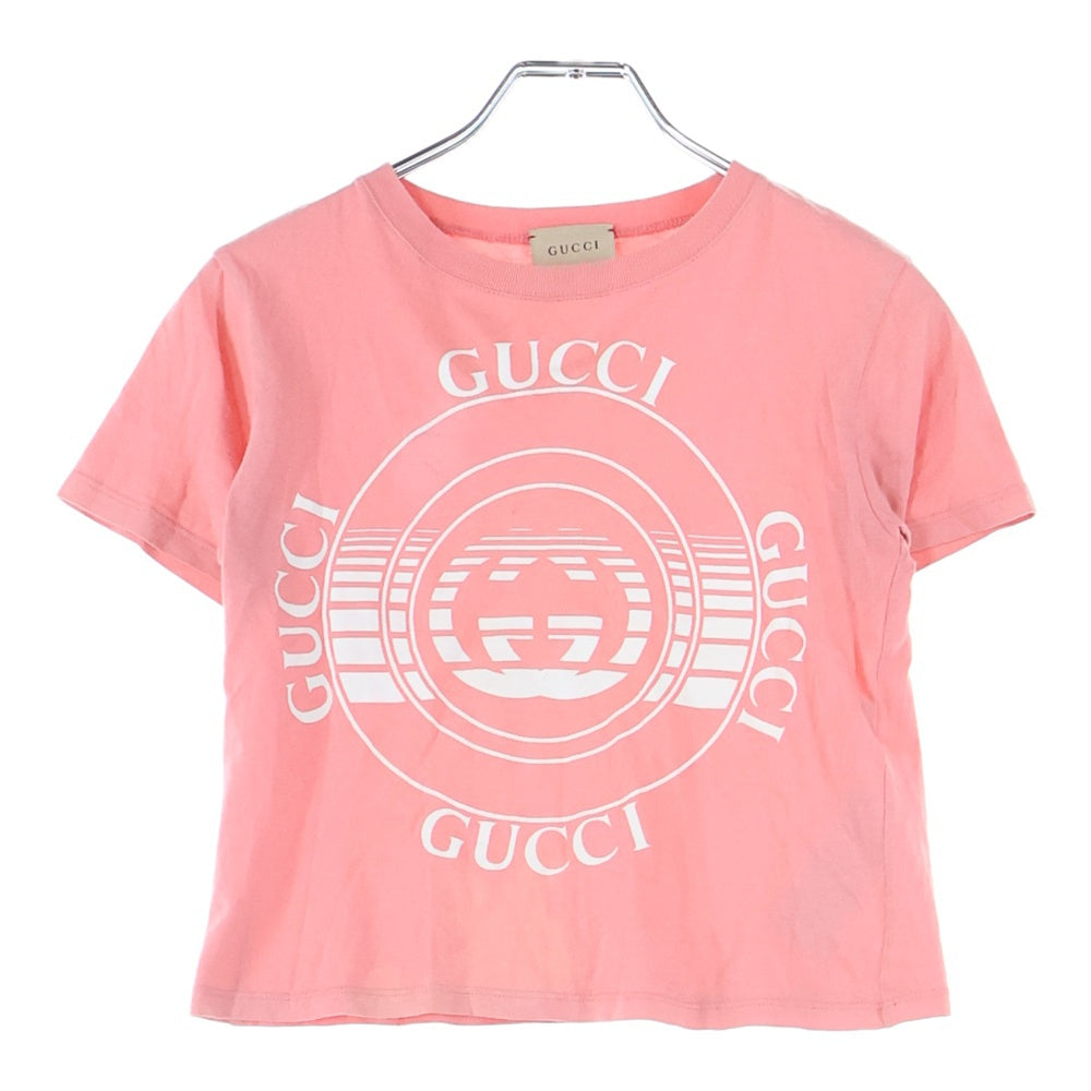 GUCCI(グッチ) フロントロゴプリント キッズ クルーネック 半袖Tシャツ ピンク 586167 XJC70