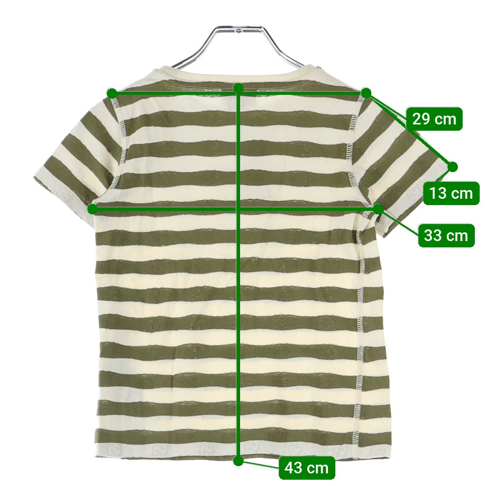 GUCCI(グッチ) GGロゴ総柄 ボーダー キッズ クルーネック 半袖Tシャツ カーキ/ホワイト 721727 XJEYN