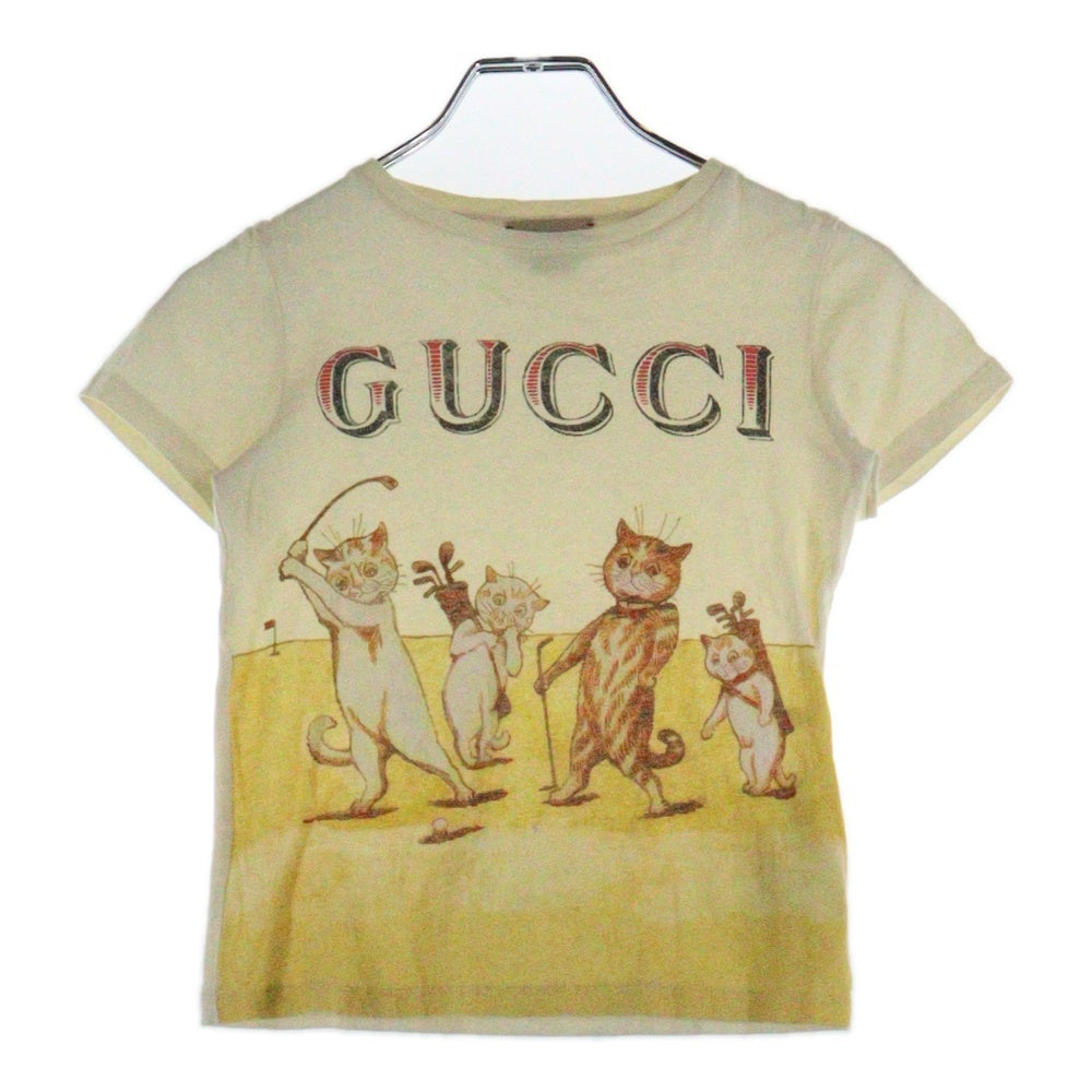 GUCCI(グッチ) フロントロゴキャットプリント キッズ クルーネック 半袖Tシャツ ベージュ 547559 XJD19