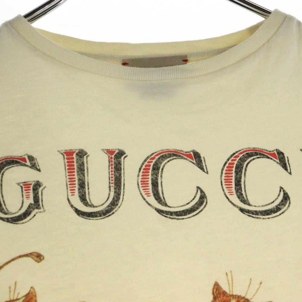 GUCCI(グッチ) フロントロゴキャットプリント キッズ クルーネック 半袖Tシャツ ベージュ 547559 XJD19