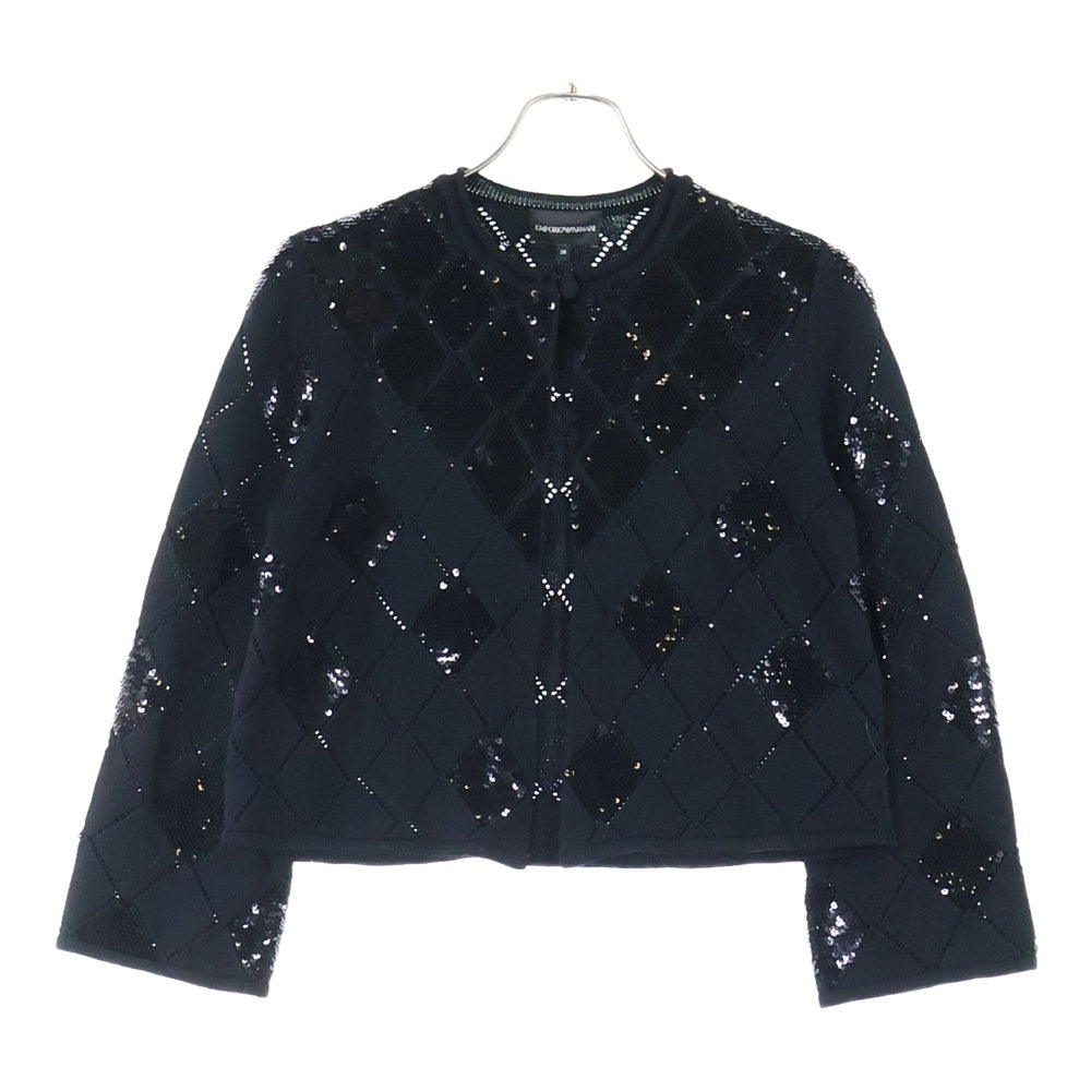 EMPORIO ARMANI(エンポリオアルマーニ) スパンコール装飾 ウール レディース カーディガン ブラック 6K2MTY 2M21Z
