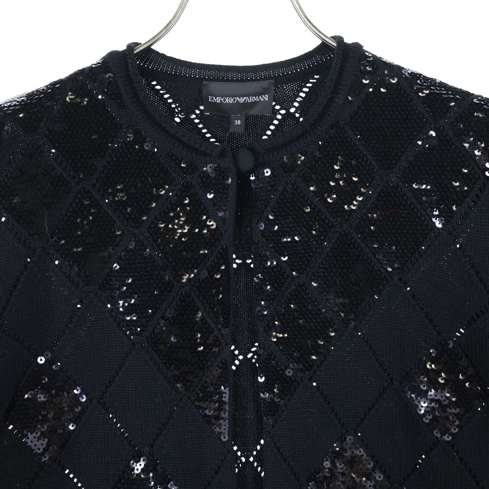 EMPORIO ARMANI(エンポリオアルマーニ) スパンコール装飾 ウール レディース カーディガン ブラック 6K2MTY 2M21Z