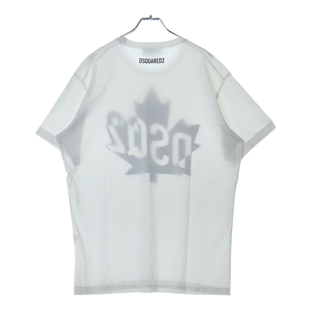 DSQUARED2(ディースクエアード) フロントリーフロゴプリント クルーネック 半袖Tシャツ ホワイト S74GD0786