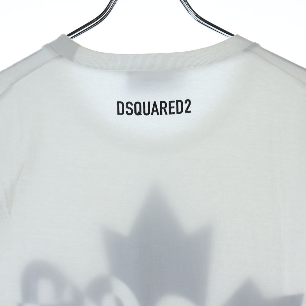 DSQUARED2(ディースクエアード) フロントリーフロゴプリント クルーネック 半袖Tシャツ ホワイト S74GD0786