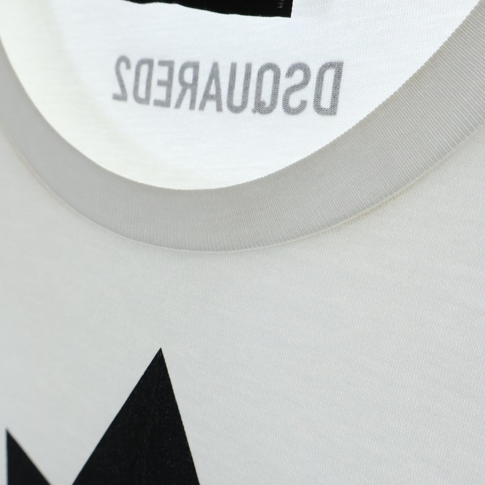 DSQUARED2(ディースクエアード) フロントリーフロゴプリント クルーネック 半袖Tシャツ ホワイト S74GD0786
