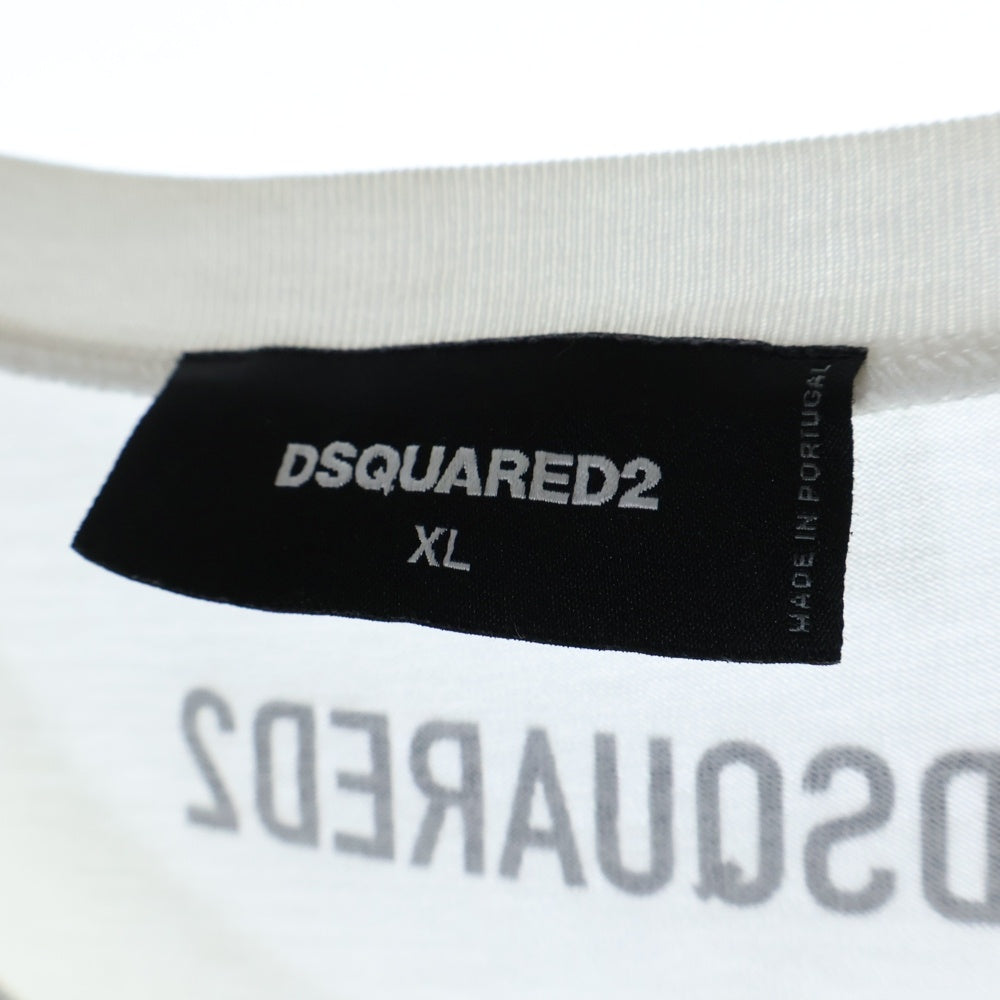 DSQUARED2(ディースクエアード) フロントリーフロゴプリント クルーネック 半袖Tシャツ ホワイト S74GD0786