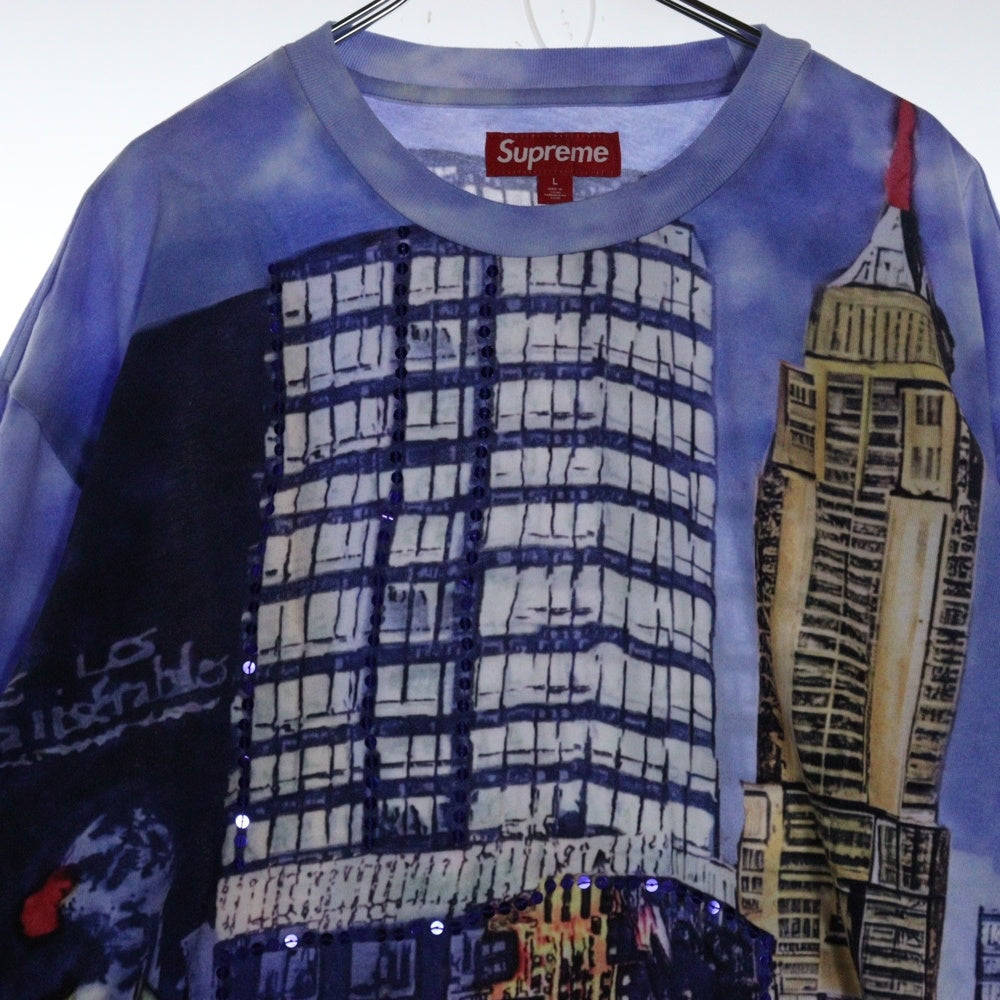 SUPREME(シュプリーム) 25SS Skyline Sequin L/S Top スカイラインシークイン ロングスリーブカットソー 長袖Tシャツ ブルー