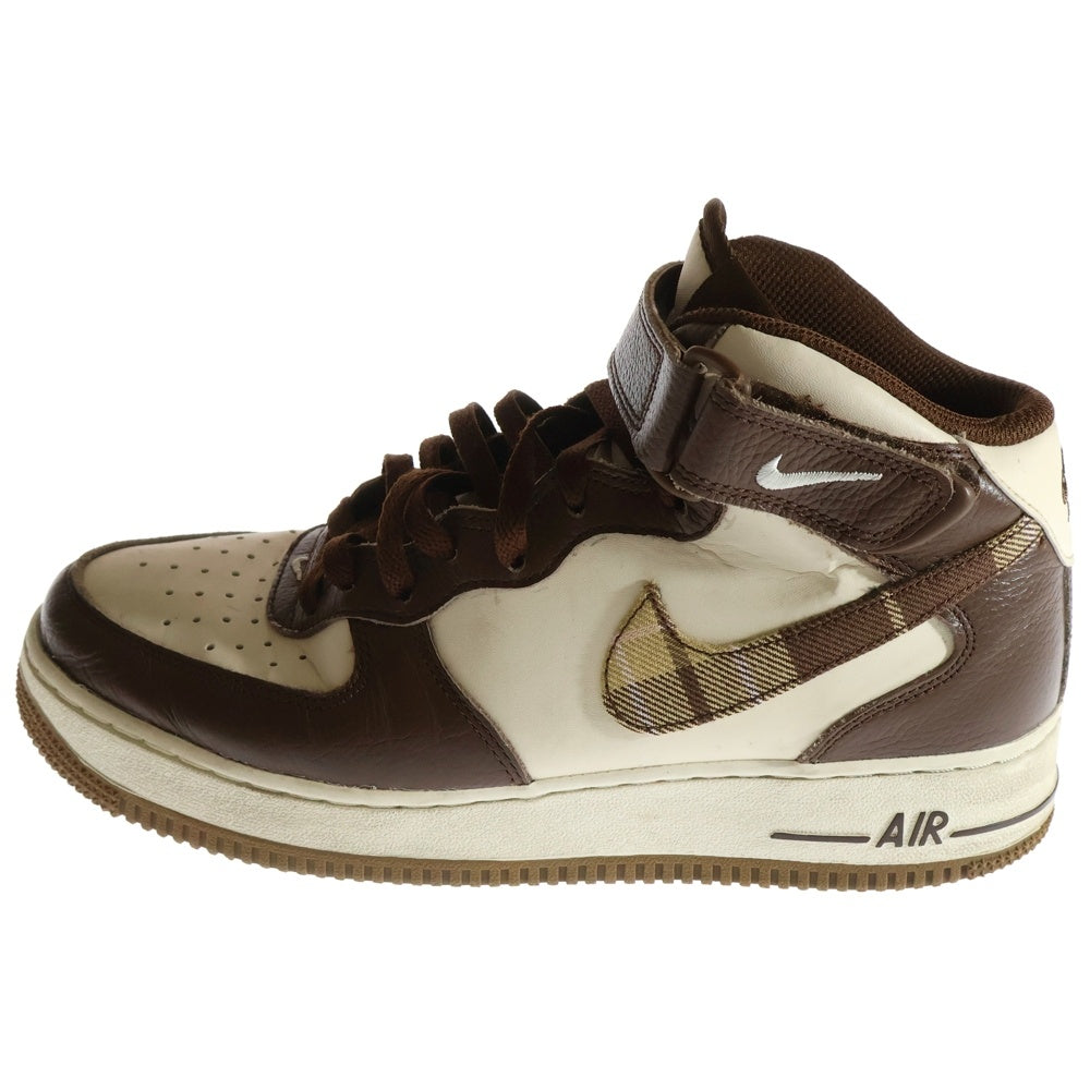 NIKE(ナイキ) Air Force 1 Mid Plaid DV0792-100 エアーフォース 1 ミッド ハイカットスニーカー ブラウン/ホワイト US8/26cn