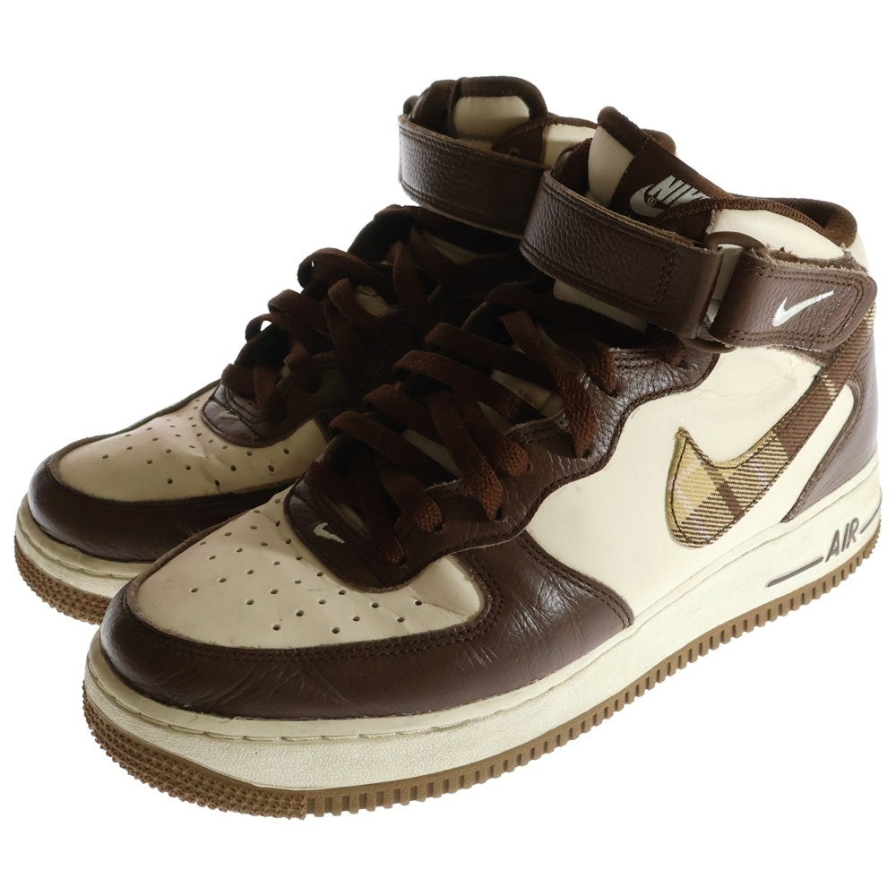 NIKE(ナイキ) Air Force 1 Mid Plaid DV0792-100 エアーフォース 1 ミッド ハイカットスニーカー ブラウン/ホワイト US8/26cn