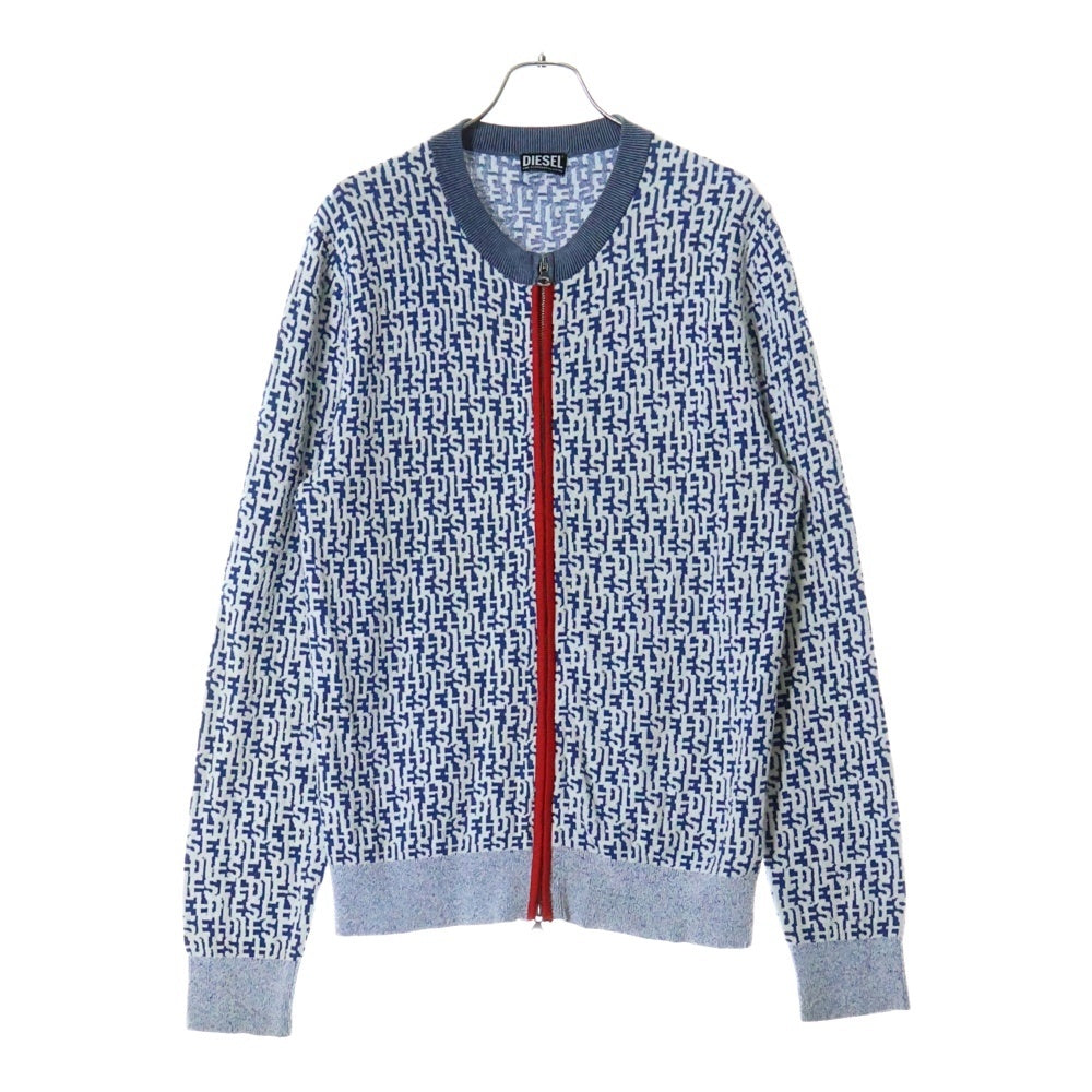 DIESEL(ディーゼル) K-OBE-ZIP ロゴ総柄 ジップアップ ニット ジャケット ブルー/ホワイト A10197 0LGAQ