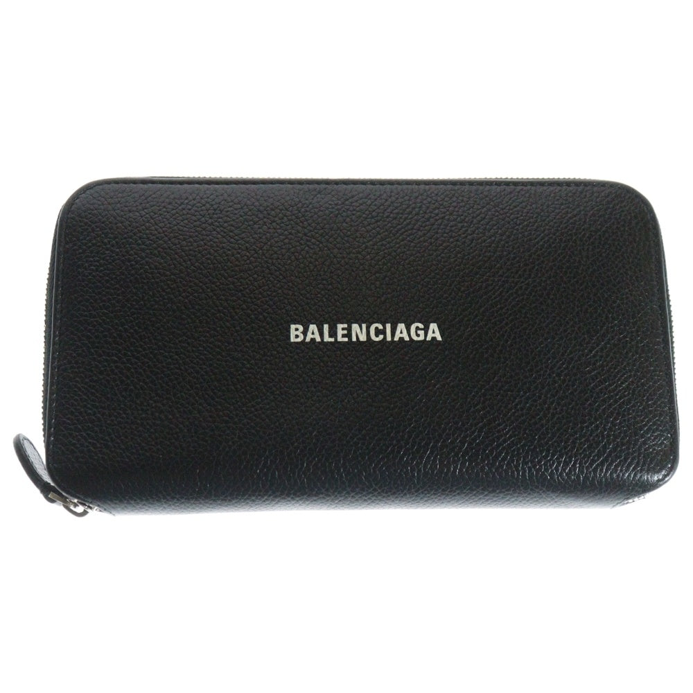 BALENCIAGA(バレンシアガ) ロゴ入り レザーロングウォレット ラウンドジップ 長財布 ブラック 594290