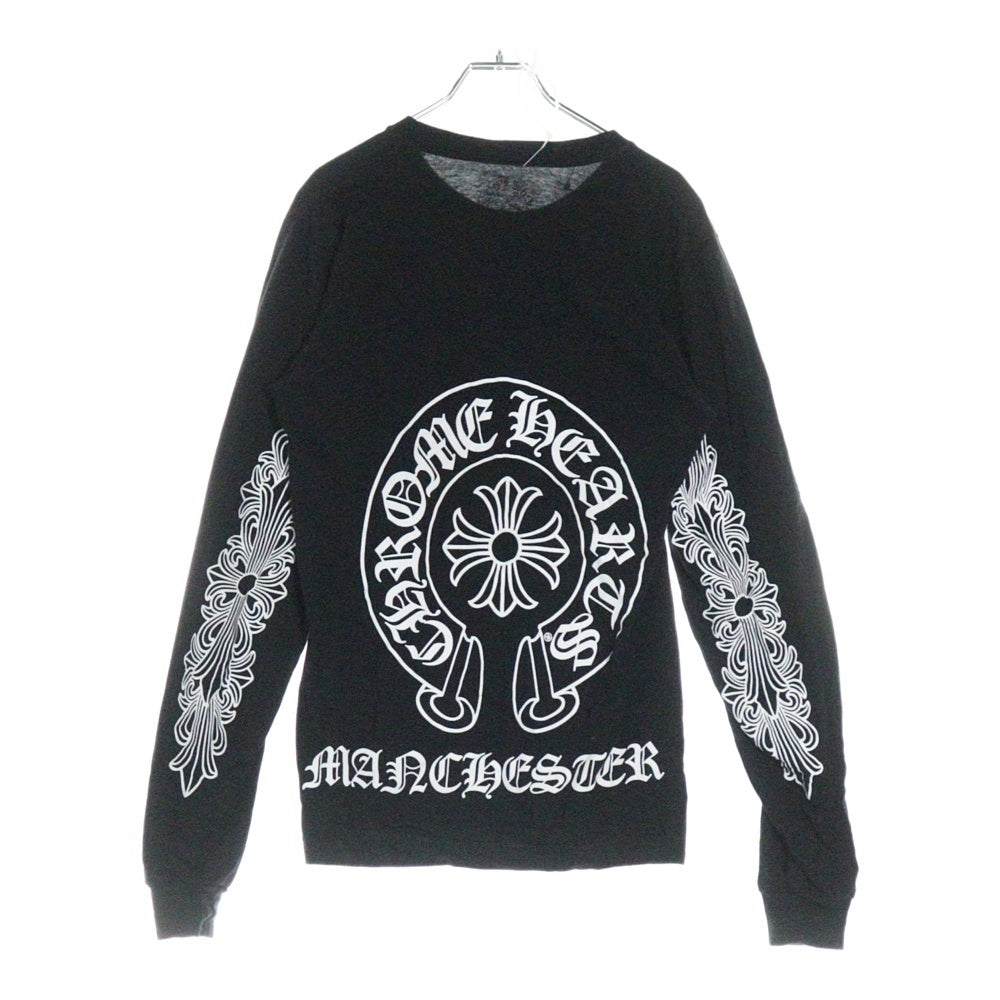 CHROME HEARTS(クロムハーツ) Manchester Limited Floral Cross Horseshoe マンチェスター ホースシュー 袖フローラルクロス クルーネック 長袖Tシャツ ブラック