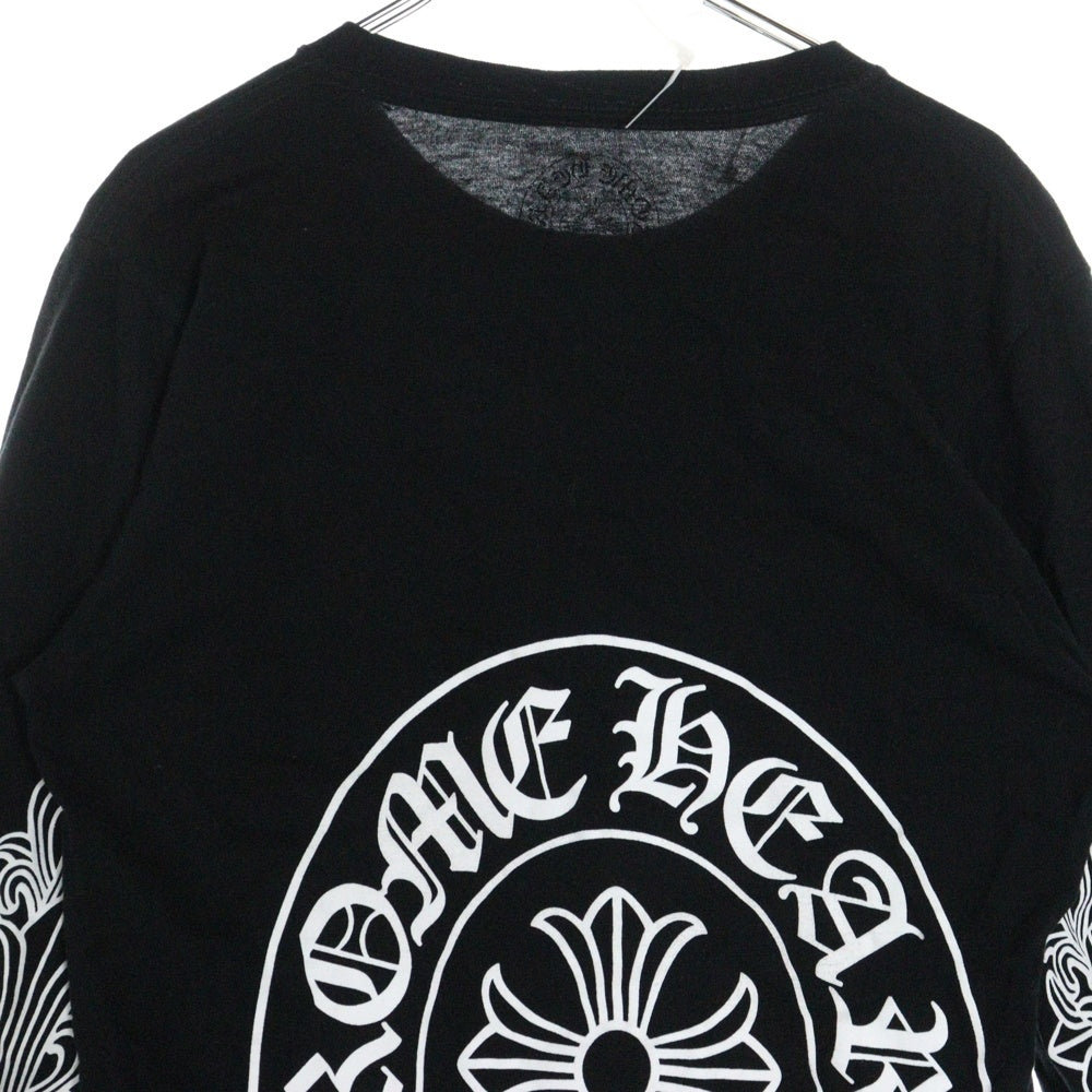 CHROME HEARTS(クロムハーツ) Manchester Limited Floral Cross Horseshoe マンチェスター ホースシュー 袖フローラルクロス クルーネック 長袖Tシャツ ブラック